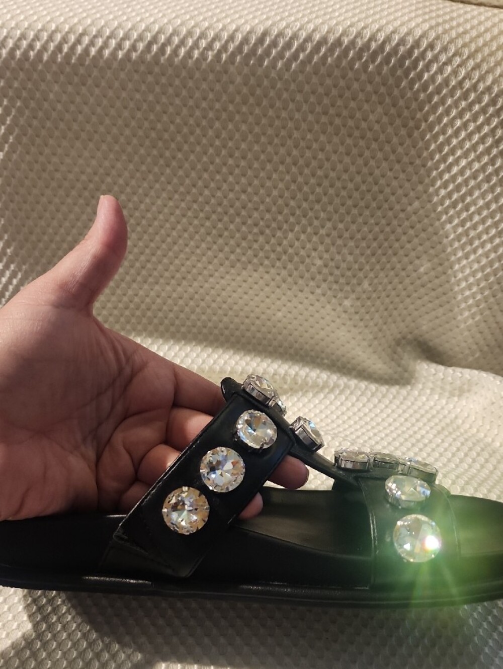 Zara Black Crystal-Embellished Slide Sandals - Picture 7 of 10